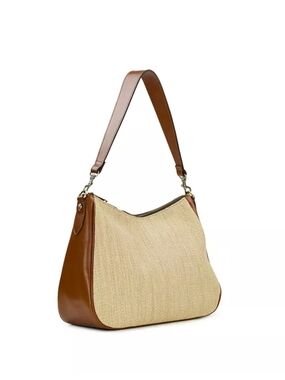 Patricia Nash Tan Leather-Trim Woven Shoulder Bag With Optional Crossbody Strap